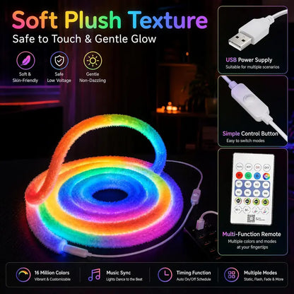 🎨💡 Neonlichtstrip van imitatiebont – 360° rondom stralend ✨