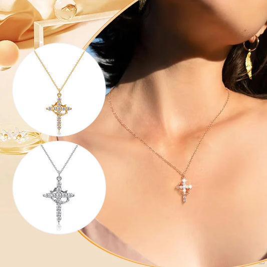 🤩Full Diamonds draaibare kroon kruis ketting