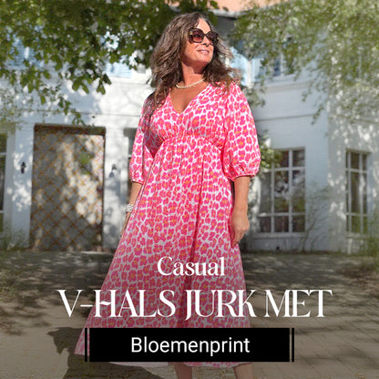 Dames v-hals geprinte jurk