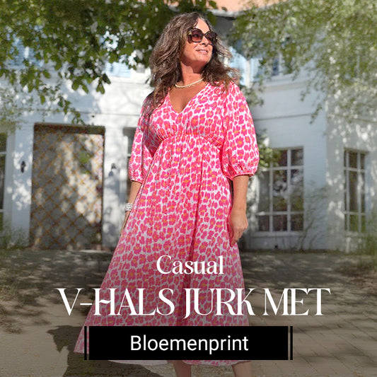 Dames v-hals geprinte jurk