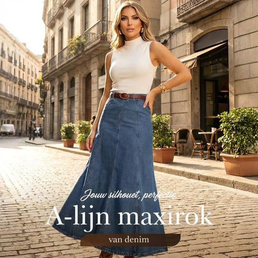 Lange A-lijn Spijkerrok voor Dames met Hoge Taille