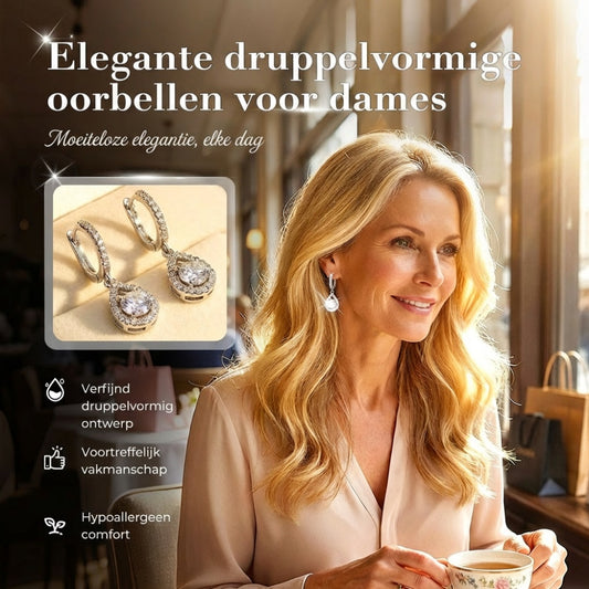 💎 50% KORTING! ✨ Druppel Hoepel Oorbellen – Stralend Zirkoon, Pavé Zetting, Goud of Zilver Afwerking Voor Tijdloze Elegantie 🎠