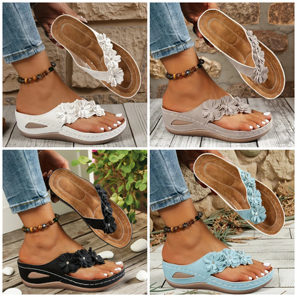 🌸 Dames Bloemen Sleehak Teenslippers – Bloemenaccenten, Gewatteerde Boogondersteuning & Antislip Zool ✨