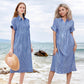 🎉 (Maat: S-4XL) 🛍️Nieuwe exclusieve zomerkleding 👗 Gestreepte revers-overhemdjurk met knopen | Met functionele zakken