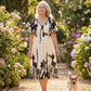 👗 50% KORTING NU! 🌿 Zachte Botanische Print V-Hals Midi Jurk – Elegant, Lichtgewicht & Veelzijdig voor Elke Gelegenheid 🌸