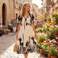 👗 50% KORTING NU! 🌿 Zachte Botanische Print V-Hals Midi Jurk – Elegant, Lichtgewicht & Veelzijdig voor Elke Gelegenheid 🌸