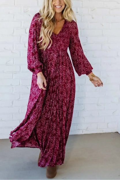 💃Dames Bloemen Rayon Gesmockte Taille Gevoerde Maxi Jurk