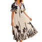 👗 50% KORTING NU! 🌿 Zachte Botanische Print V-Hals Midi Jurk – Elegant, Lichtgewicht & Veelzijdig voor Elke Gelegenheid 🌸