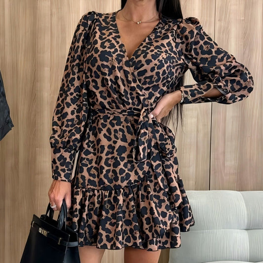 💖Beperkte uitverkoop 49% KORTING💖Luipaardprint wikkeljurk met V-hals en taillestrik