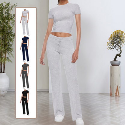 🎉2026 Nieuwe Producten Populaire Verkoop✨Dames Casual Effen Kleur T-shirt & Rechte Pijp Broek Set