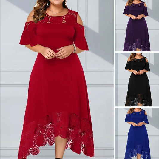 Elegante Jurk met Blote Schouders en Kanten Zoom voor Dames