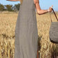 Dames Casual Jurk Van Effen Kleur Met Halter En Zonder Mouwen Van Linnen