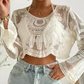 Dames Semi-Transparante Cover-Up met Geborduurde Bloemen | Schattige Lange Mouwen en Ronde Hals | Perfect voor Strandvakanties en Buitenplezier!
