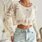 Dames Semi-Transparante Cover-Up met Geborduurde Bloemen | Schattige Lange Mouwen en Ronde Hals | Perfect voor Strandvakanties en Buitenplezier!
