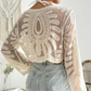 Dames Semi-Transparante Cover-Up met Geborduurde Bloemen | Schattige Lange Mouwen en Ronde Hals | Perfect voor Strandvakanties en Buitenplezier!
