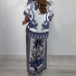 Elegante Gedrukte 2-delige Set voor Dames: V-hals Top en Broek