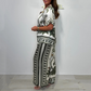 Elegante Gedrukte 2-delige Set voor Dames: V-hals Top en Broek