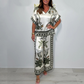 Elegante Gedrukte 2-delige Set voor Dames: V-hals Top en Broek