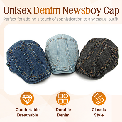 🍃 TIJDELIJK 50% KORTING! 👒 Unisex Denim Newsboy Cap – Tijdloos, Verstelbaar, Ademend 🍂