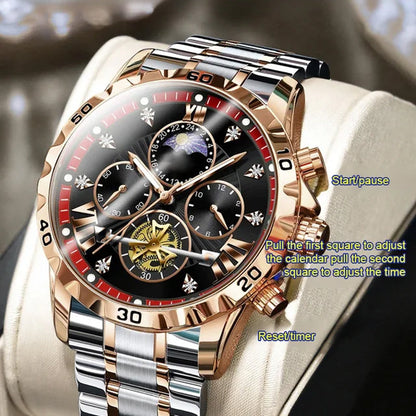 Heren waterdicht quartzhorloge met tourbillon en lichtgevend display