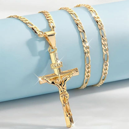 🔥💛 1+1 GRATIS——Gold Cross Ketting  ! Tijdloos crucifix ontwerp met INRI, verstelbare Figaro ketting voor dames en heren 🙏✨