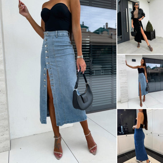 Stijlvolle denim bodycon rok met knoopsluiting en split