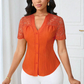 🌼LAATSTE DAG AANBIEDING - 60% KORTING👚Dames zomerblouse met V-hals, kanten mouwen en knoopsluiting