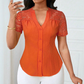 🌼LAATSTE DAG AANBIEDING - 60% KORTING👚Dames zomerblouse met V-hals, kanten mouwen en knoopsluiting