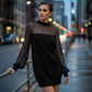 🎁2026 Nieuw binnen 50% KORTING💥Doorzichtige Mesh Mock Neck Minijurk