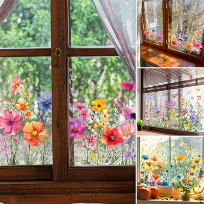 🌸 Venster vol Leven: Kleurrijk Bloemenboeket Raamsticker – Geen Lijmresten, Geen Gedoe!