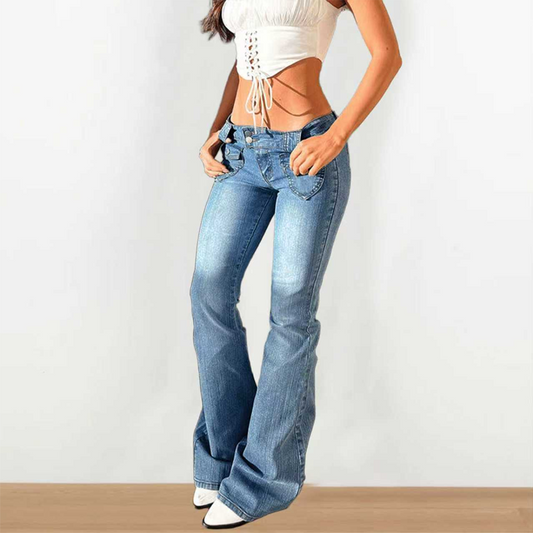 Casual damesjeans met lage taille en flare