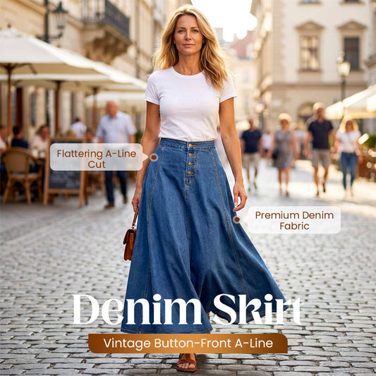 ⏳Beperkte tijd 50% korting⏰Vintage Knoop-Voorkant A-Lijn Denim Rok👗