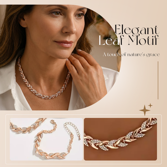 💎 50% KORTING NU! ✨ Verstelbare Strass Blad Link Ketting & Armband Set – Elegant Ontwerp, Sprankelende Kristallen & Perfect Cadeau 🍃