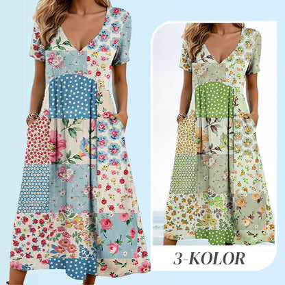 🔥Tijdelijke speciale aanbieding Dames V-hals Bloem Jurk | Losse Pasvorm Kwalitatieve Mengstof 🧚