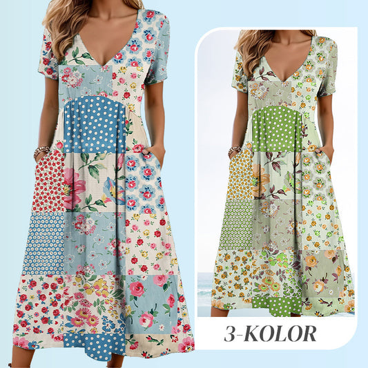 🔥Tijdelijke speciale aanbieding Dames V-hals Bloem Jurk | Losse Pasvorm Kwalitatieve Mengstof 🧚
