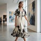 👗 50% KORTING NU! 🌿 Zachte Botanische Print V-Hals Midi Jurk – Elegant, Lichtgewicht & Veelzijdig voor Elke Gelegenheid 🌸
