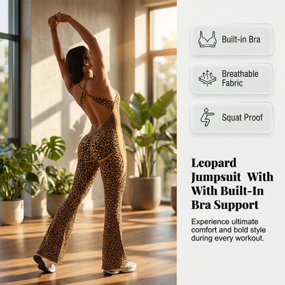 Trainingsjumpsuit voor dames met cheetahprint en ingebouwde beha