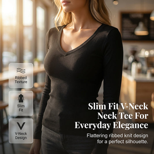Slim Fit Basic V-Hals Top voor Dames
