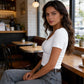 Slim Fit Basic V-Hals Top voor Dames