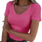 Slim Fit Basic V-Hals Top voor Dames