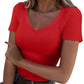 Slim Fit Basic V-Hals Top voor Dames