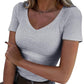Slim Fit Basic V-Hals Top voor Dames