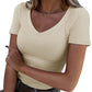 Slim Fit Basic V-Hals Top voor Dames