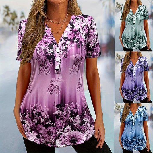 🥳ZOMER UITVERKOOP🥳50K+ VERKOCHT!💥50% KORTING! 🔥Dames Elegante Bloemenprint Korte Mouw Top