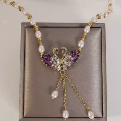 ✨ 50% KORTING 🔥 Paarse Dubbele Zwaan Hanger Ketting 🌹