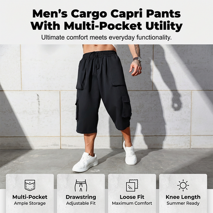 🩳 NU 50% KORTING! 🔧 Heren Casual Cargo Kniebroek – Grote Zakken & Wijde Pasvorm 🌲