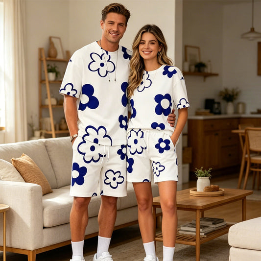 👕 50% KORTING! 🌸 Unisex Bloemenprint T-Shirt & Shorts Set – Lichte Stof, Casual Snit & Perfect Voor Warme Zomerdagen ☀️