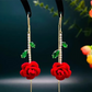 🌹✨💎 PROMO -50%! Rode Roos Threader Oorbellen met Kristallen Steel – Micro-Inleg & Romantisch Ontwerp (Goud met Groen)