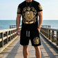 👕50% KORTING NU!👑 Heren Gouden Wapen Print T-Shirt & Shorts Set – Stijlvol, Ademend & Perfect voor Casual Zomerdagen of Sportieve Looks 🩳