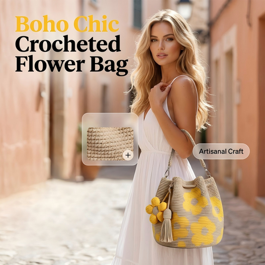 🌞Fris De Lente In Met 50% Korting!🌼Gehaakte Dames Bucketbag met Bloemenmotief – Lichte Boho Schoudertas voor Zomer en Dagelijks Gebruik